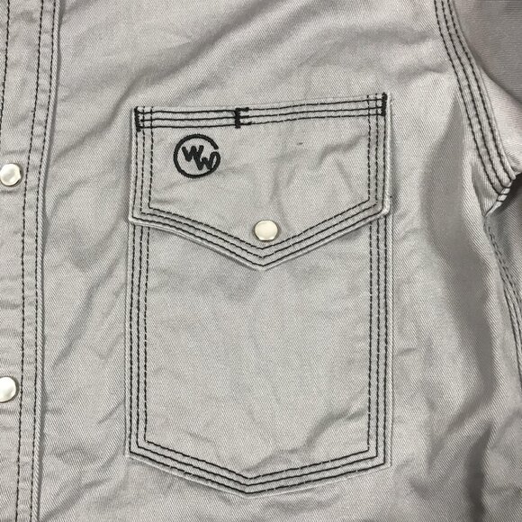 Western Welder Shirt Mens Small Gray Pearl Heavy Canvas Pearl Snap Triple Stitch - Picture 10 of 12
